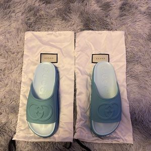Aqua rubber Gucci sandals, slight wear on bottom but great condition!